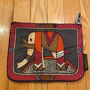 Kaross Hand-Embroidered Zip Pouch Bag Shangaan Cloth South Africa Handmade